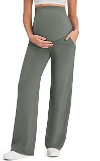 G4Free Maternity Pants Over Belly Yoga Work Pregnancy Stretch Wide Leg Pants with Pockets