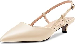 Aachcol Women's Low Kitten Heel Pumps Lace Toe Cap Ankle Strap Slingback Dress Shoes Sandals Office Shoes Party Wedding Matt 3.5 cm