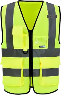 A-SAFETY ANSI/ISEA Standard Class 2 Hi-Vis Vest, Mic Tabs, Zip, Yellow, XL