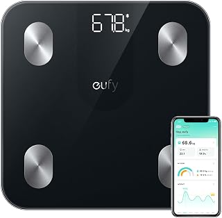 eufy Smart Scale, Weighing Scales for Body Weight, Digital with Bluetooth | Body Fat Scales, 12 Measurements, Black, lbs/kg, Smart Scale A1
