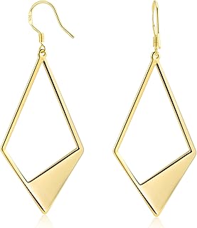Sterling Silver Dangle Earrings for Women 14K Gold Plated Lightweight Statement Rhombus Drop Earrings Hypoallergenic Leverback Hook Earing for Women Trendy