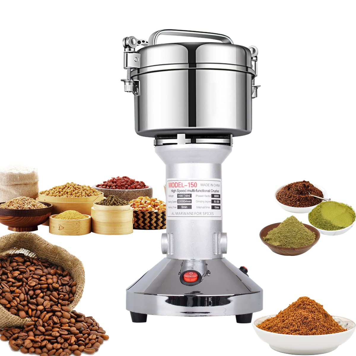 Grain Mill 150g High Speed Food Electric Stainless Steel Grinder Mill Seeds Flou