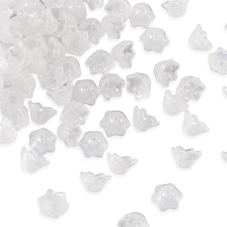 100pcs Clear Glass Flower Beads Gradient Color Bell Shape Spacer Beads for DIY Jewelry Making Bracelet Necklace Earrings Beads Crafts (White)