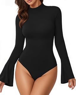 Women's Long Sleeve Mock Neck Bell Sleeve Leotard Outdoors
