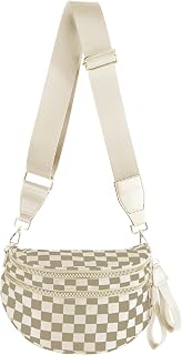 FEIBOON Spacious Checkered Nylon Crossbody Bag Bum Bag Handbags for Women