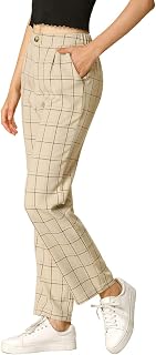 Allegra K Women's Plaid Pants Elastic Waist Casual Work Long Trousers