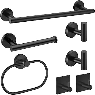 7-Piece Bathroom Accessories Set, Black Towel Rack Towel Holder Towel Bar, Towel Racks for Bathroom SUS304 Stainless Steel, Towel Holder Towel Rack Wall Mounted, Black