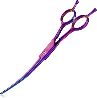 JASON Curved Shears for Dogs - 7.5" Pet Grooming Scissors with Ergonomic Handle Japanese Stainless Steel Hair Scissor for Dogs, Cats and Other Pets, Sharp & Durable (Up-Curved, Purple)