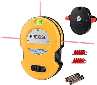 PREXISO Multi Surface Laser Level LED Light Vial, Cross Line Laser | Horizontal & Vertical Lines, Wall Mount, 2 Pins, 10 Sticker, 2 AA Batteries for Hanging Frames & Picture, Wall Marking