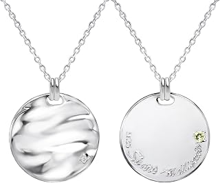 Sears sv925 Men's Reversible Necklace, 925 Silver, Diamond, Birthstone Plate, Coin Necklace, Diamond, Natural Stone, Silver, Peridot Diamond