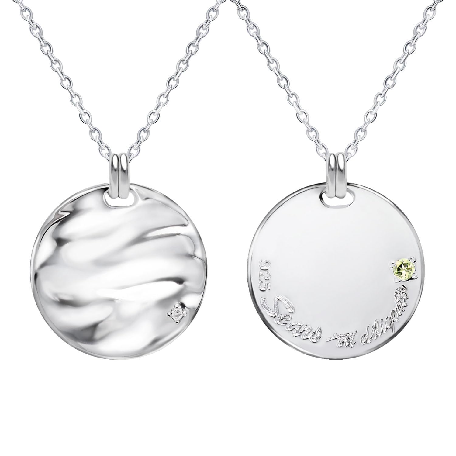Sears sv925 Men's Reversible Necklace, 925 Silver, Diamond, Birthstone Plate, Co