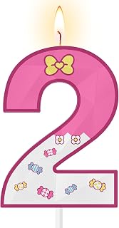 Large 3D Number 1 Birthday Candles - 5 & 2.76 Inches Pink Cartoon Stuff Cake Toppers, Sweet Themed Birthday Decorations for Party Favors Supplies (Number 2)