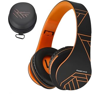 PowerLocus Bluetooth Over-Ear Headphones, Wireless Stereo Foldable Headphones Wireless and Wired Headsets with Built-in Mic, Micro SD/TF, FM for iPhone/Samsung/iPad/PC (Black/Orange)
