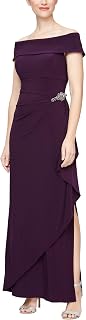 Alex Evenings Women's Long Foldover Off Shoulder Gown, Formal Event, Mother of The Bride Dress, Eggplant 6