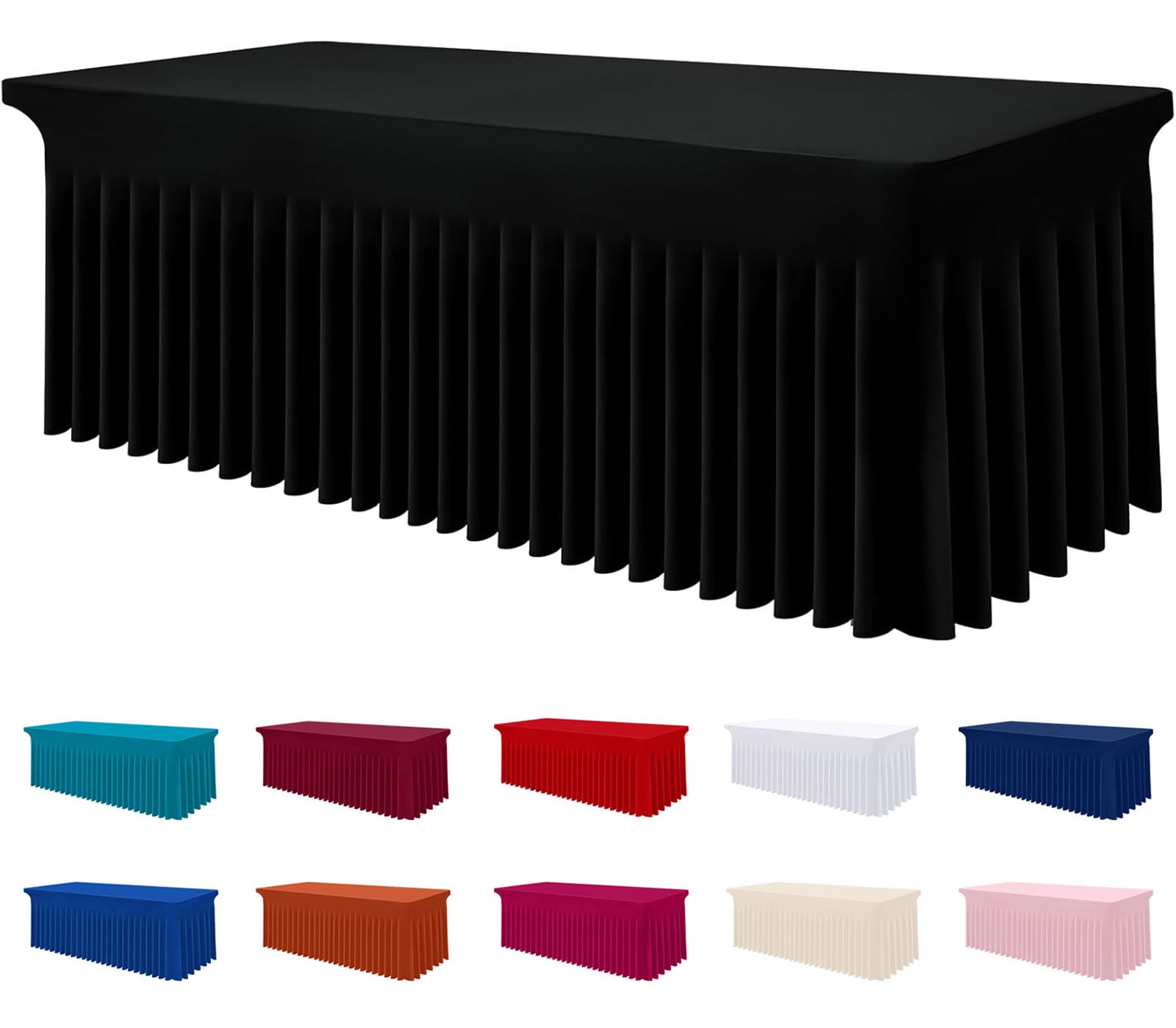 Smiry Spandex Elastic Fitted Table Cloth Skirt for 6FT Rectangle Table | Stretch