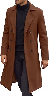 COOFANDY Gabardina larga con doble botonadura para hombre