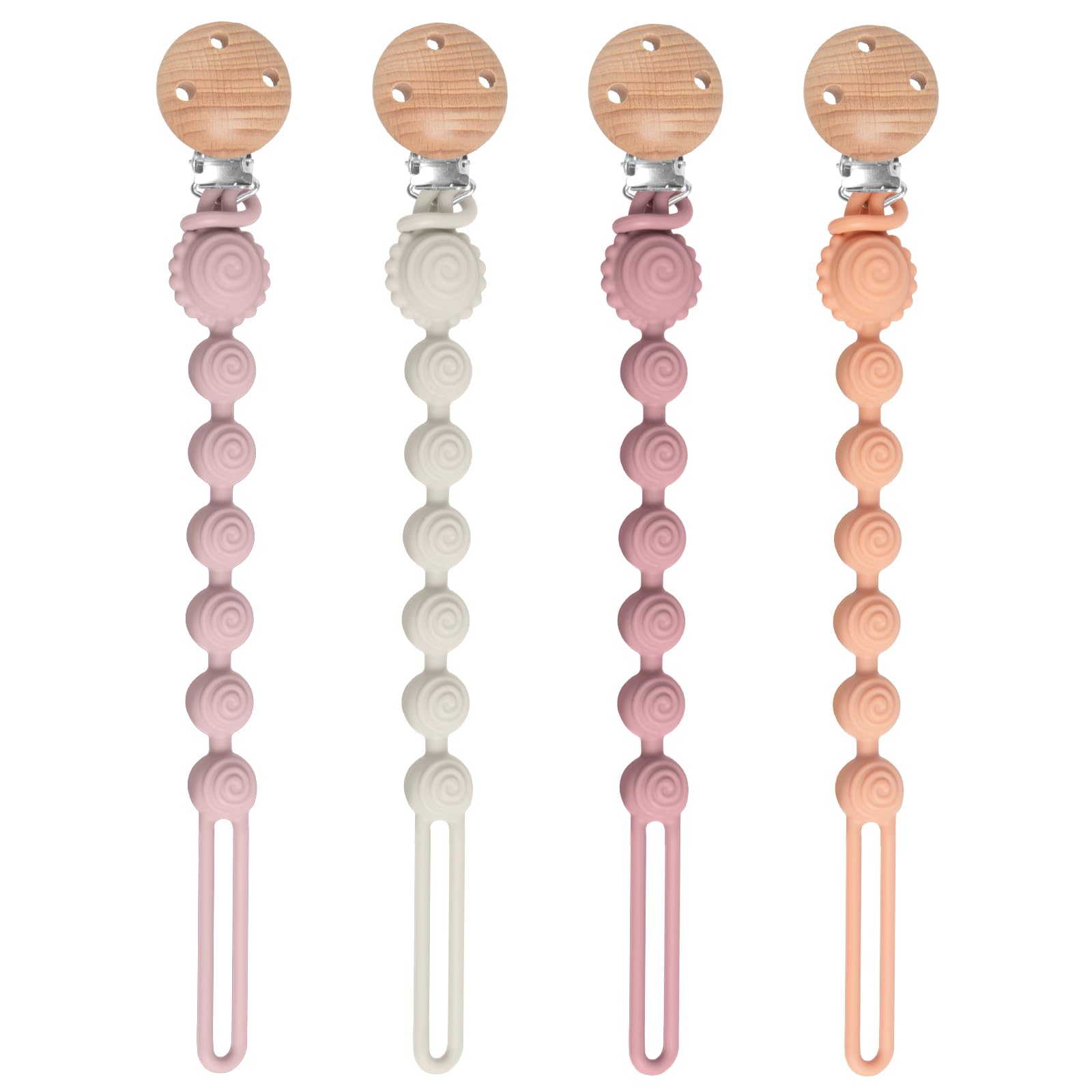 Dummy Clips 4 Pack Silicone Soother Chain, Bpa Free Pacifier Holder | 2-in-1 Des