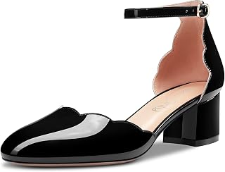 NobleOnly Women's Block Chunky Low Heel Closed Round Toe Straps Ankle Pumps Buckle Wedding Office Party Dress Sandals 5CM Heels