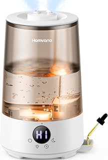 Homvana 3.6L Cool Mist Humidifiers for Bedroom, Baby, Large Room, Grey | 23dB Quiet, 360° Rotatable, 36H Runtime, BPA Free, Top Fill, Easy Clean, 7 Color Night Light, Oil Diffuser for Aromatherapy