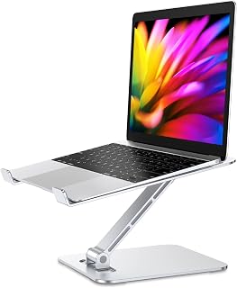 Babacom Laptop Stand, Ergonomic Foldable Computer Stand Adjustable Height | Ventilated Aluminium Alloy Laptop Riser Desktop Book Stands Compatible with MacBook Air Pro, All 10-16" Laptops (Silver)