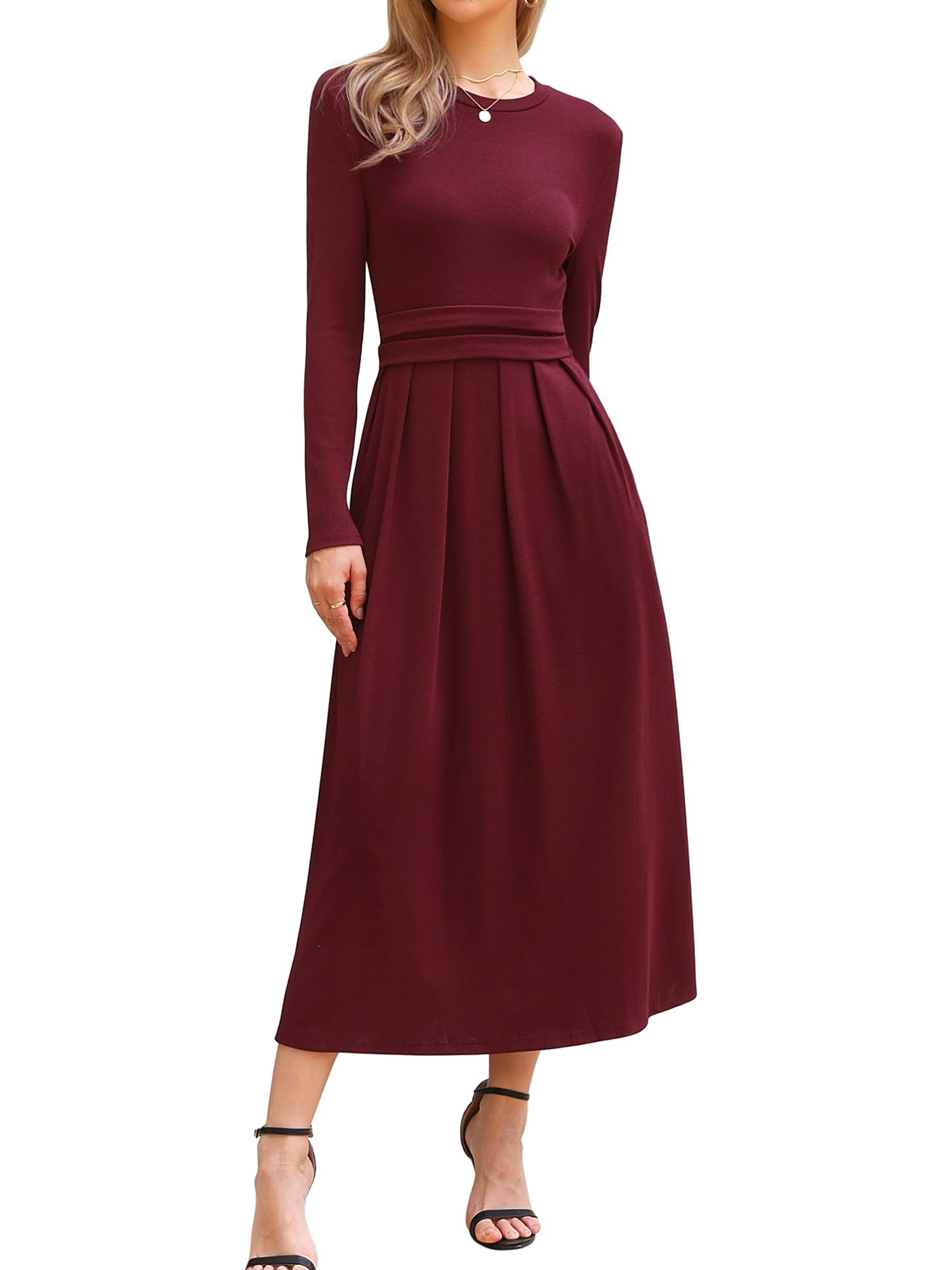 Allegra K Vestido de manga larga para mujer, acampanado, maxi, para invierno y o