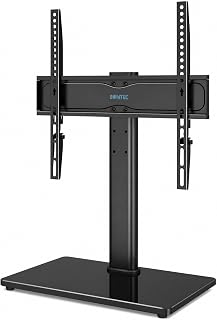 BONTEC Universal TV Stand for 24-60 Inch TVs, Height Adjustable, 45 kg | Max VESA 400x400 mm, 8 mm glass base, table top pedestal, bracket included, cable management, LCD LED OLED plasma, black