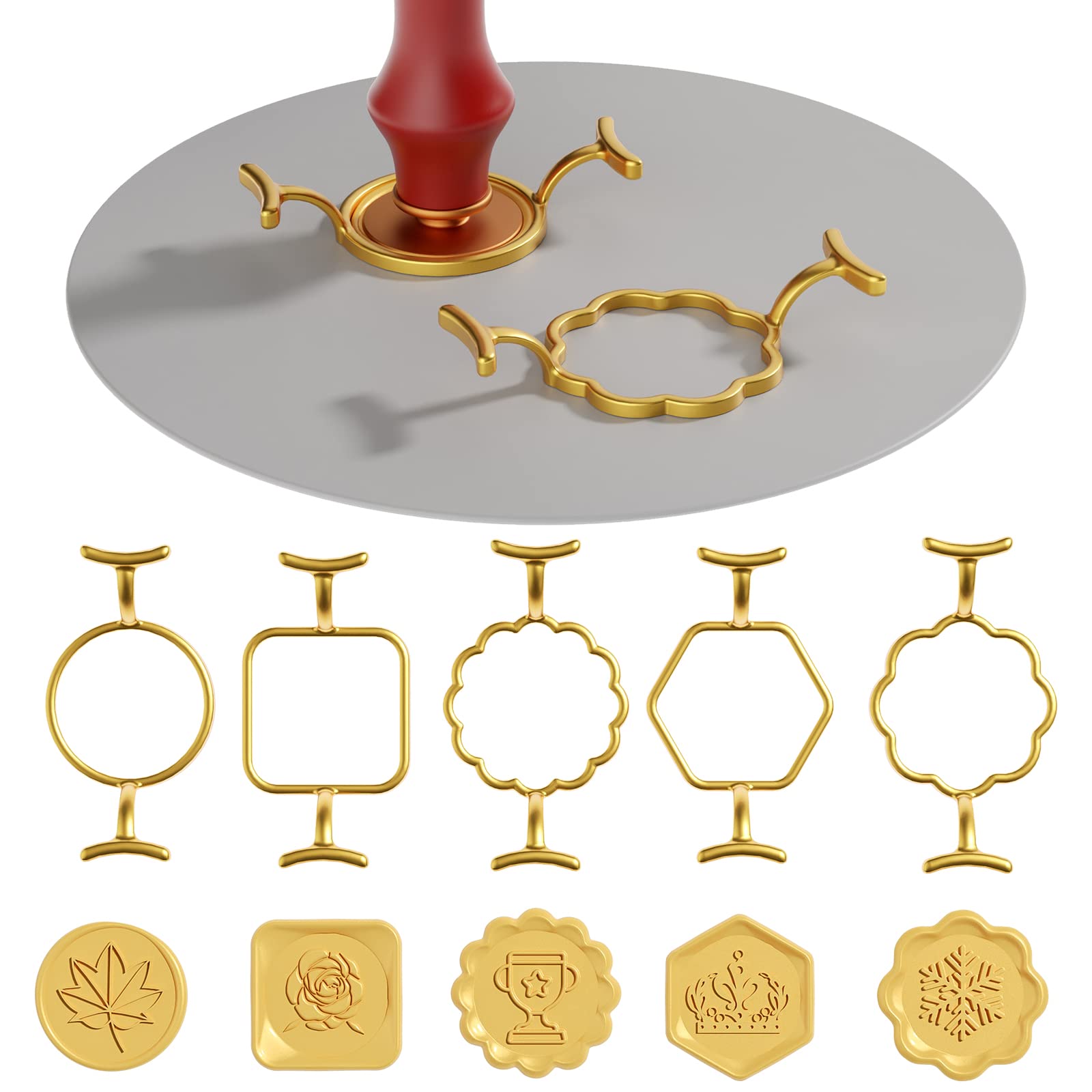 5PCS Metal Wax Seal Molds for 1 Inch Stamp, Rings Set with 1PC Silicone Mat, Sea