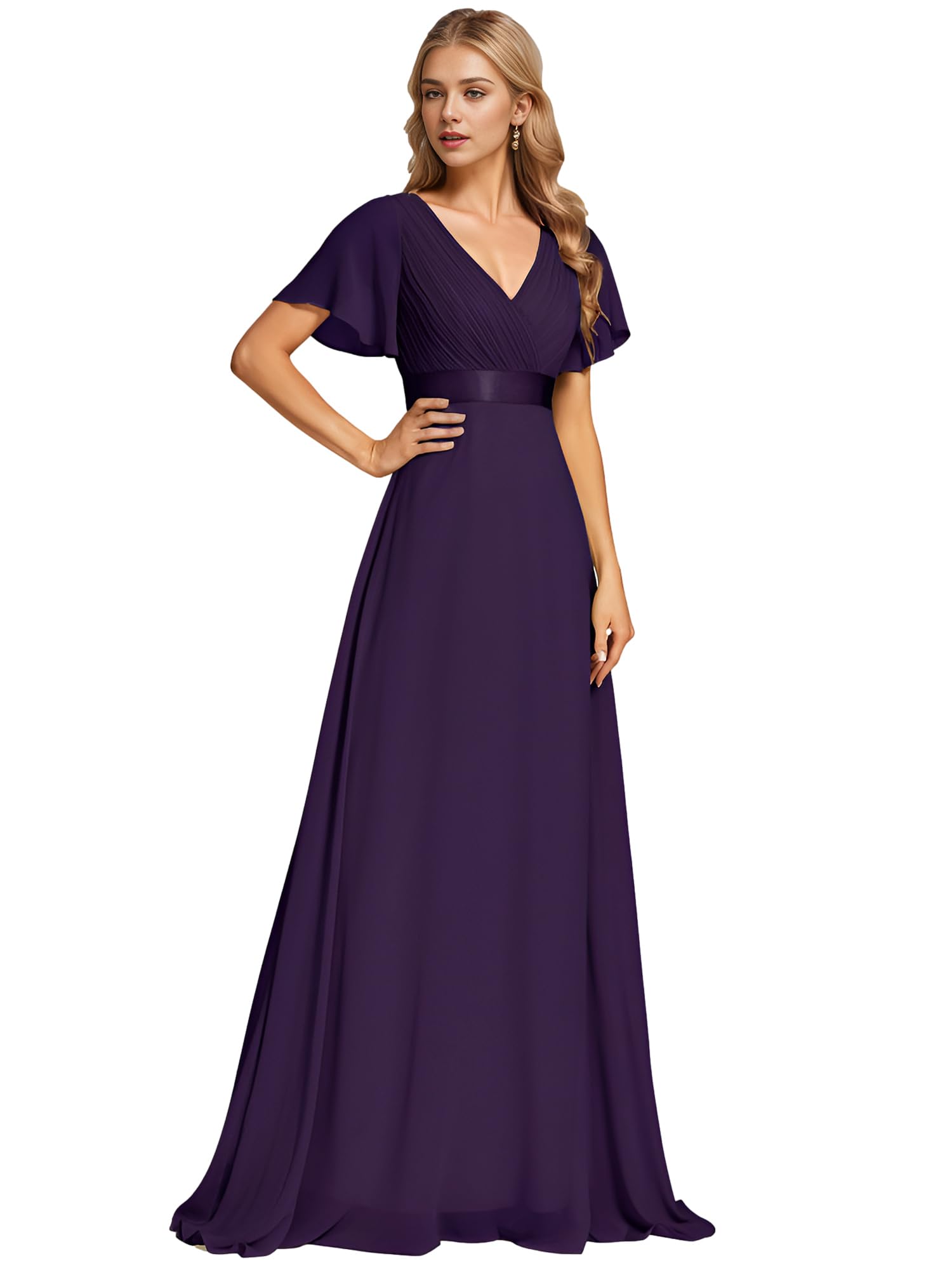 Ever-Pretty 09890 Women's High Elasticity V Neck A-Line Slit Empire Style