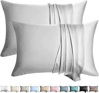 Silk Pillow Cases 2 Pack King Size Mulberry Silk Pillowcase for Hair and Skin Highest Grade 6A Silk Soft Breathable Cooling with Hidden Zipper Set of 2, Silver Grey