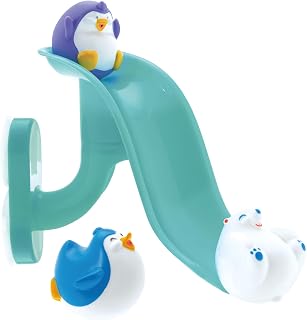 Nuby Penguin Splash 'N Slide Baby Bath Toy, Helps Early Development, 18M+ | Interactive Baby Bath Toy with Suction Cups for Easy Assembly, Includes 3 Fun Bath Squirter Characters for Engaging Bathtime
