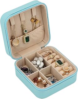 Portable Jewellery Box - Travel Case for Earrings, Necklaces, Rings, Bracelets, Compact and Durable (Lake Blue)