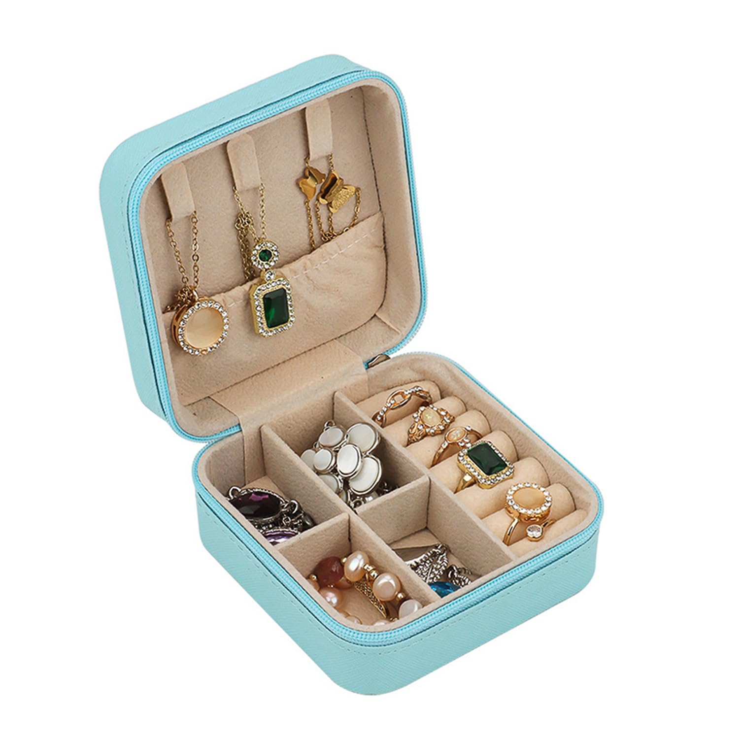 Portable Jewellery Box - Travel Case for Earrings, Necklaces, Rings, Bracelets, 