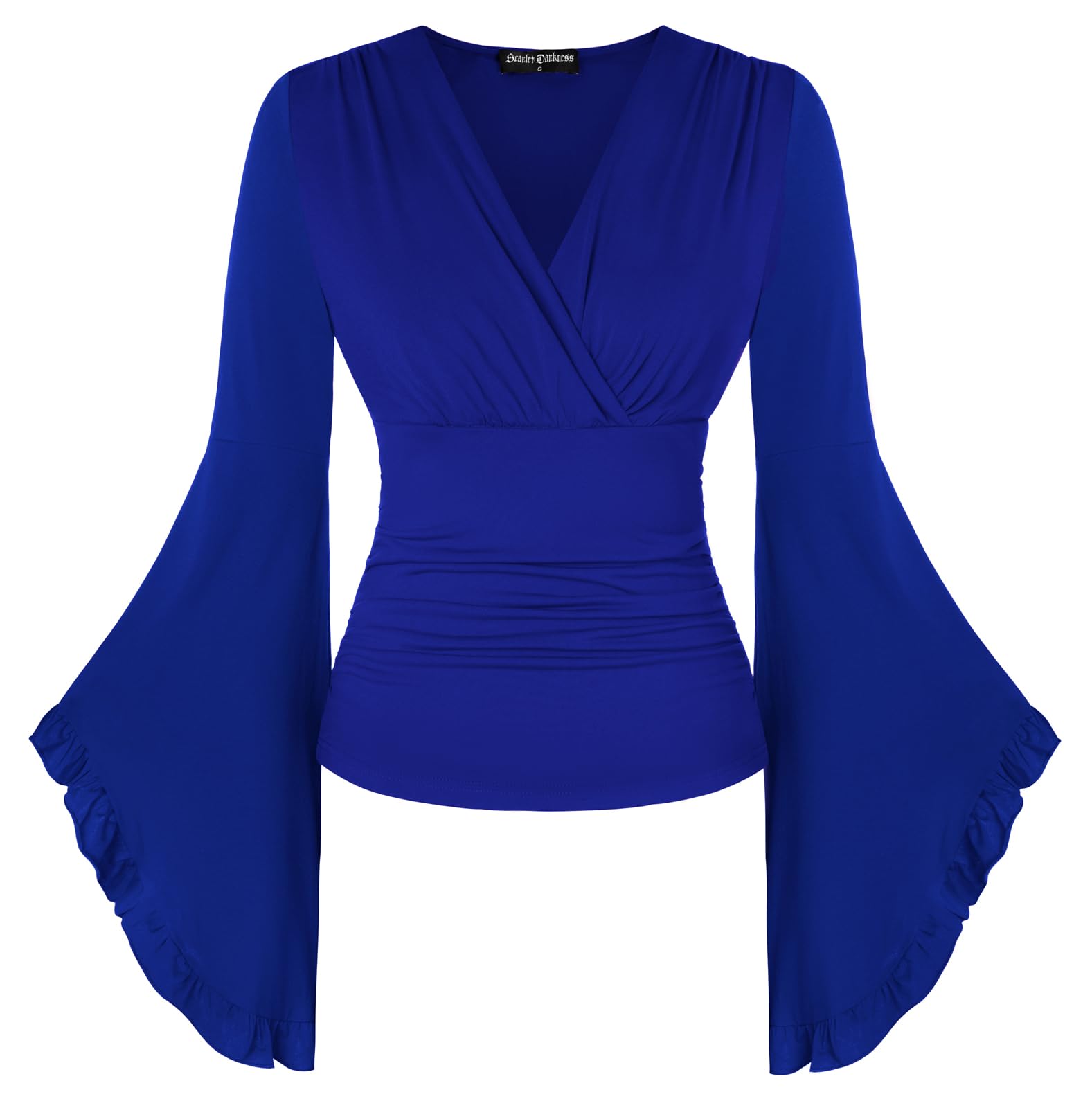 SCARLET DARKNESS Women V Neck Wrap Top Long Bell Sleeve Shirt