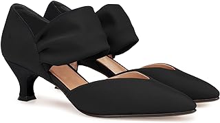 Coutgo Zapatos de tacón bajo para Mujer, con Correa de Tobillo, Elegante, para Fiestas, Bodas, Negro, 40 EU