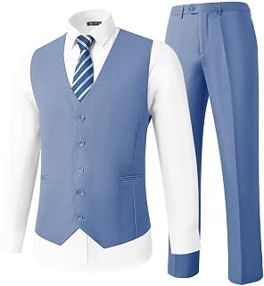 Mens Vest and Pants Suit 2 Piece Slim Fit Suits for Wedding Grooms Dress Waistcoat+Pants Casual Prom Tuxedo Set
