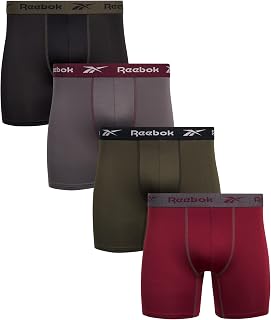 Reebok Mens Active Underwear - Sport Soft Performance Boxer Briefs (Pack of 4)