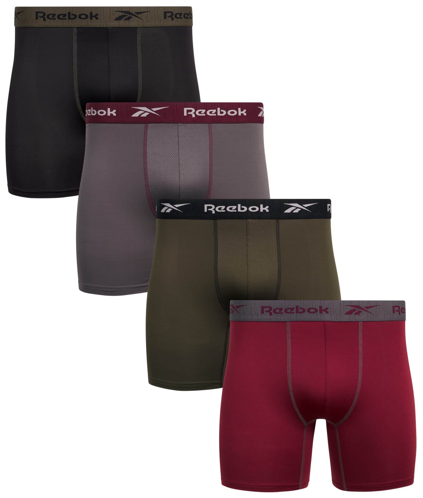 Reebok Mens Active Underwear - Sport Soft Performance Boxer Briefs (Pack of 4)