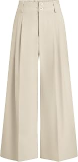 PRETTYGARDEN Palazzo Pants for Women Spring Wide Leg Trendy Loose Buttons High Waist Pleated Work Business Casual Pants