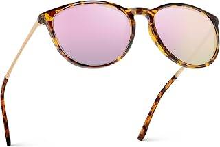 WearMe Pro WMP Eyewear - Women's Round Sunglasses, Polarized UV Protection, Trendy Retro Designer Style, Tortoise Shell Frame / Mirror Pink Lenses, One Size