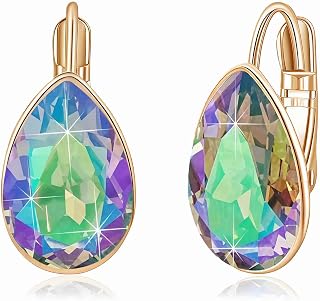 EVEVIC Austrian Crystal Teardrop Leverback Drop Earrings for Women