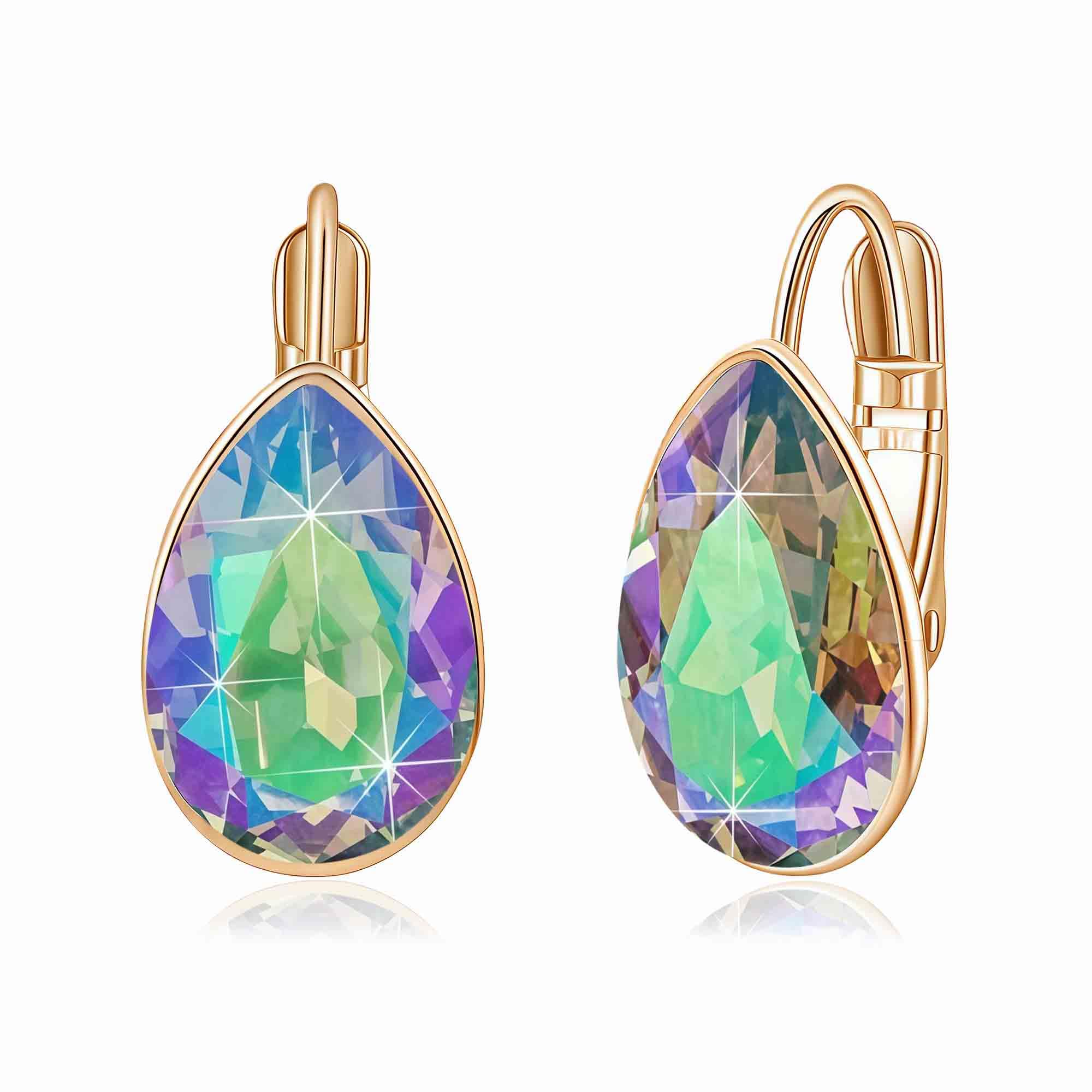 EVEVIC Austrian Crystal Teardrop Leverback Drop Earrings for Women