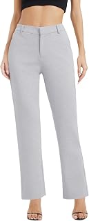 EXCHIC Women Casual Trade Straight Legs Work Elastic Waist Suit Pants with Pockets