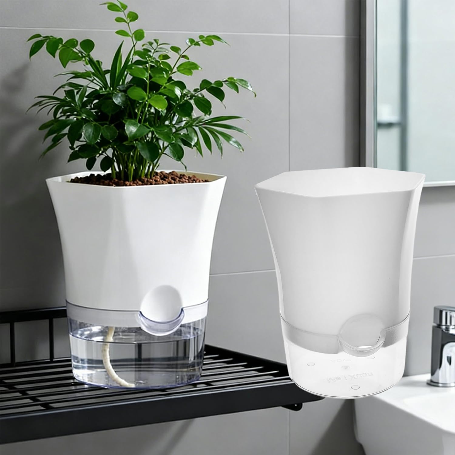 Transparent Plastic Self Watering Flowerpots, Hydroponic Absorbing Flowerpots, G