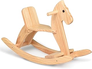 KRAND Kids Wooden Rocking Horse, Boy & Girls Ride-On Toy with Foot Pedal | Classic Design Natural Rocker with Wide Safety Pedal, Safe Backrest & Handrail-Fine Wood Craftsmanship