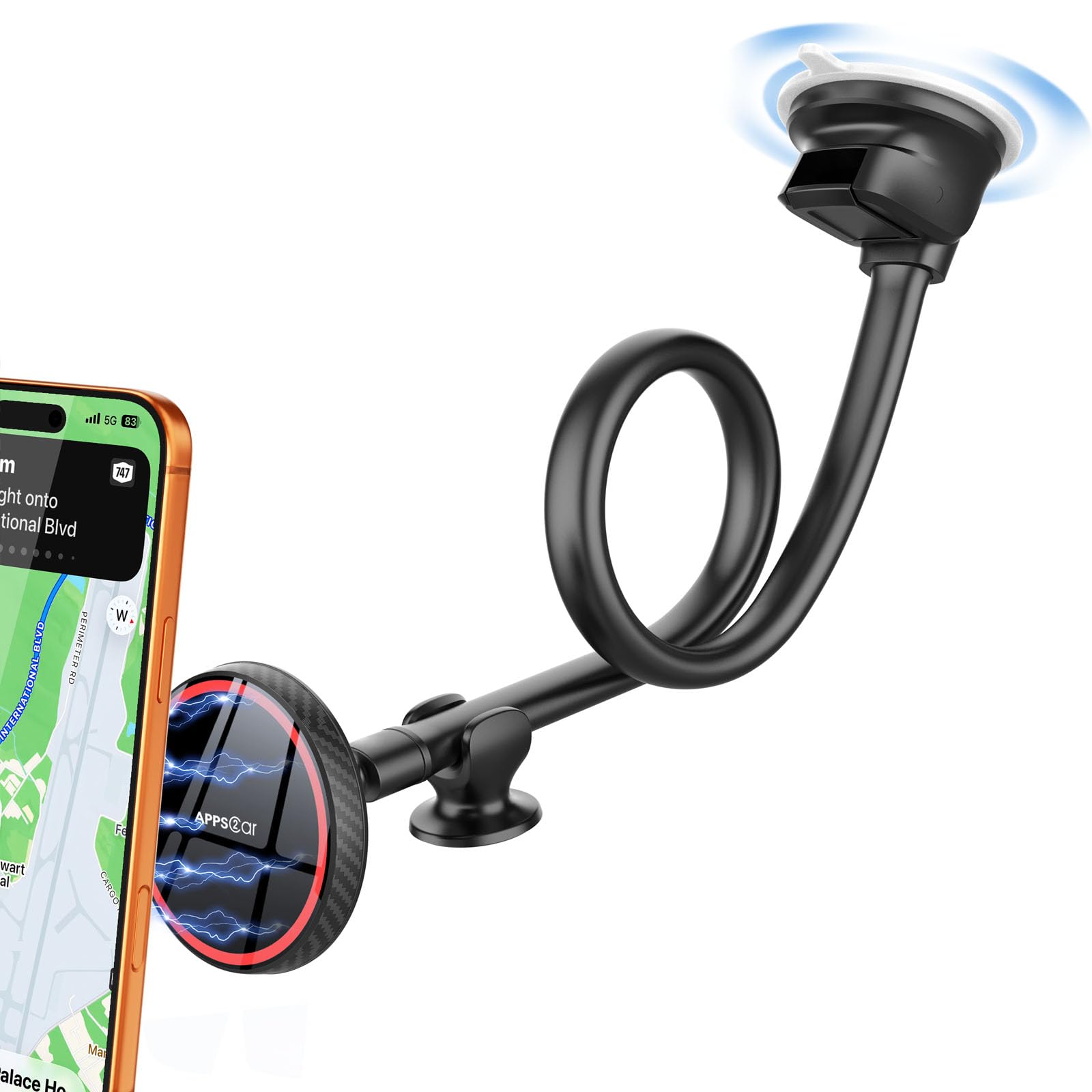 APPS2Car MagSafe Magnetic Car Phone Holder - 13 in Long Arm with Powerful