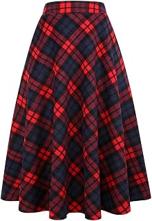 IDEALSANXUN Women's Wool Check Elasticated Waist Skirt
