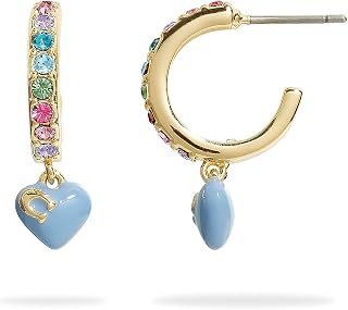 COACH Pave Enamel Heart Huggie Earrings