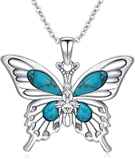Natural Turquoise Butterfly Necklace - 925 Sterling Silver Butterfly Pendant - Blue Turquoise Vintage Western Jewelry - Birthday Gift for Mom or Wife