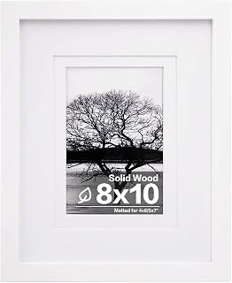 Egofine 8x10 Picture Frame Made of Solid Wood Covered by Plexiglass, Display Pictures 4x6/5x7 with Mat or 8x10 Without Mat for Table Top Display and Wall Mounting Photo Frame, White