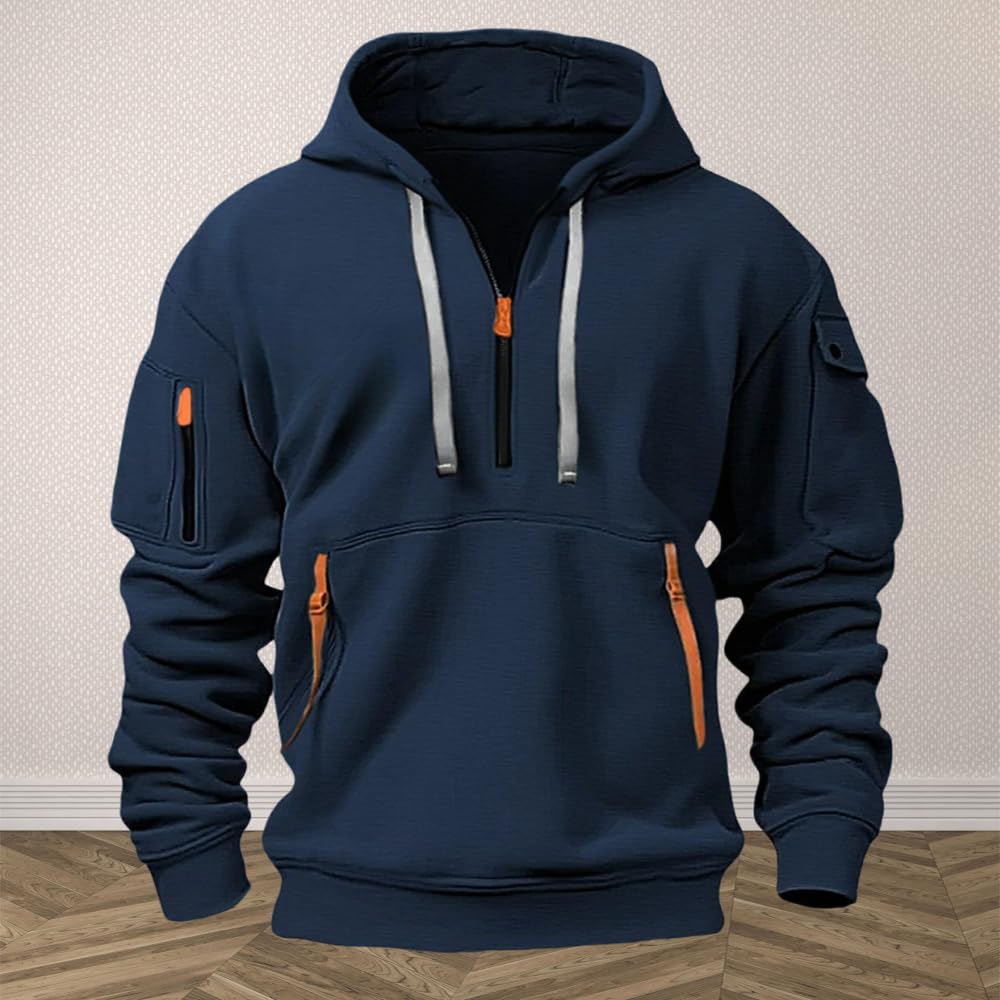 Men's Long Sleeve Full Zip Hoodie, Contrast Zipper Casual Pullover, Lightweight 